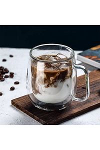 Çift Camlı Çift Cidarlı Cam Kupa 250 ml Ev Ofis Fincanı Çift Katlı Isı Yalıtımlı Kulplu Cam Bardak ürün fotoğrafı