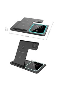 3 In 1 15w Hızlı Şarj Kablosuz Wireless Iphone Apple Watch Airpods Için Mavi Led Işıklı Şarj Standı ürün fotoğrafı