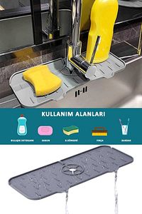 Arispa Gri Su Tutucu Musluk Matı Mutfak Banyo Için Koruyucu Musluk Lavabo Matı Bulaşık Süngeri Matı ürün fotoğrafı