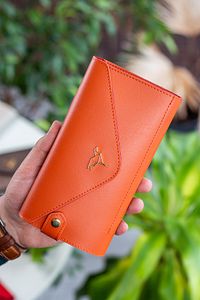 Envelope Telefon Ve Bozuk Para Bölmeli Zarf Model Turuncu Kadın Cüzdan ürün fotoğrafı