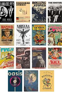 Retro Poster Seti - Kolaj Seti - Oda Dekoru - Duvar Posteri - Yapışkanlı - Duvar Dekoru - 60 Adet ürün fotoğrafı