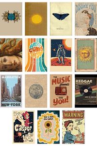 Retro Poster Seti - Kolaj Seti - Oda Dekoru - Duvar Posteri - Yapışkanlı - Duvar Dekoru - 60 Adet ürün fotoğrafı