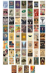 Retro Poster Seti - Kolaj Seti - Oda Dekoru - Duvar Posteri - Yapışkanlı - Duvar Dekoru - 60 Adet ürün fotoğrafı