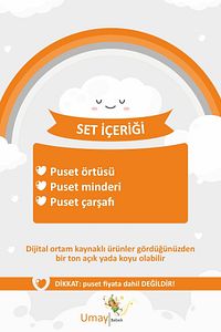 3 Parça - Puset Örtüsü, Bel Destekli Puset Minderi, Puset Çarşafı, %100 Pamuk- Tutmalı ürün fotoğrafı