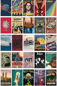 Retro Poster Seti - Kolaj Seti - 110 Adet - Poster Seti - 10cm*14cm - Kutulu Set ürün fotoğrafı