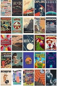 Retro Poster Seti - Kolaj Seti - 110 Adet - Poster Seti - 10cm*14cm - Kutulu Set ürün fotoğrafı