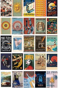 Retro Poster Seti - Kolaj Seti - 110 Adet - Poster Seti - 10cm*14cm - Kutulu Set ürün fotoğrafı