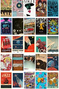 Retro Poster Seti - Kolaj Seti - 110 Adet - Poster Seti - 10cm*14cm - Kutulu Set ürün fotoğrafı