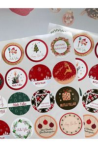 Yılbaşı Temalı Sticker - Mutlu Yıllar Etiketi -yılbaşı Paketleme Happy New Year Sticker Karışık Set ürün fotoğrafı