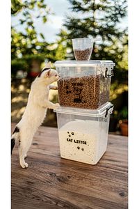 Kedi Köpek Kuru Mama Kum Saklama Kabı Kutusu Seti ürün fotoğrafı