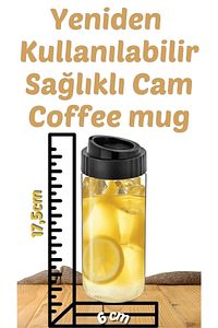 2li Coffee Mug 500ml Cam Kahve Bardağı Yeniden Kullanılabilir Seyahat Kupası ürün fotoğrafı
