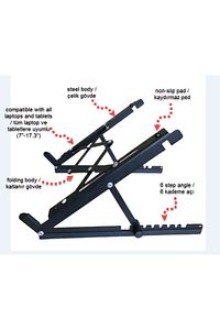 Katlanabilir, Çelik Laptop Standı Soğutucu Notebook Dizüstü Tablet Macbook, Tüm Ekranlarla Uyumlu ürün fotoğrafı