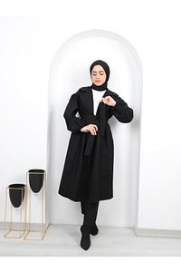 Kolları Büzgülü Kuşaklı Kadın Tesettür Kaban\kaşe Kaban ürün fotoğrafı