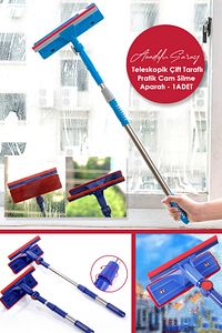 Teleskopik Çift Taraflı Pratik Cam Silme Aparatı Cam Silme Mopu | Mikrofiber Bezli Cam Silecek ürün fotoğrafı