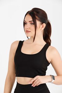 Kadın Siyah Crop Top Fitilli Ve Full Lycralı Esnek Dalgıç Kumaş 5063 ürün fotoğrafı