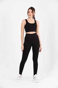 Kadın Siyah Crop Top Fitilli Ve Full Lycralı Esnek Dalgıç Kumaş 5063 ürün fotoğrafı