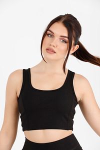 Kadın Siyah Crop Top Fitilli Ve Full Lycralı Esnek Dalgıç Kumaş 5063 ürün fotoğrafı