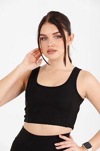 Kadın Siyah Crop Top Fitilli Ve Full Lycralı Esnek Dalgıç Kumaş 5063 ürün fotoğrafı