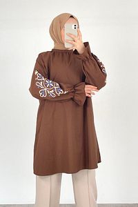 Kol Nakışlı Tunik Acı Acı Kahve ürün fotoğrafı