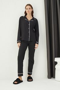 Düğmeli Uzun Kol Pamuklu Pijama Takım ürün fotoğrafı