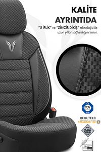 Toro Design Ortopedik Ekstra Destekli Oto Koltuk Kılıfı Özel Pamuklu Kumaş Tam Set - Siyah-Gri ürün fotoğrafı