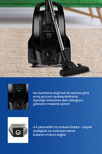 Zümrüt 4 Litre Geniş Kapasiteli Hız Ayarlı Toz Torbalı 5 Yıl Garantili Elektrikli Süpürge ürün fotoğrafı