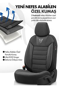 Toro Design Ortopedik Ekstra Destekli Oto Koltuk Kılıfı Özel Pamuklu Kumaş Tam Set - Siyah-Gri ürün fotoğrafı