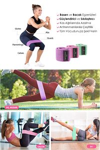 3lü Squat Bant Pilates Fitness Spor Kalça Egzersiz Direnç Bandı Lastiği (HAFİF ORTA SERT) ürün fotoğrafı