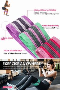 3lü Squat Bant Pilates Fitness Spor Kalça Egzersiz Direnç Bandı Lastiği (HAFİF ORTA SERT) ürün fotoğrafı