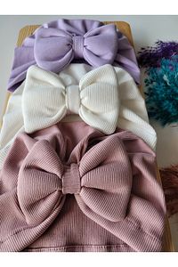 Kız Bebek & Çocuk Renkli Fiyonk Bone 3'lü Set ürün fotoğrafı