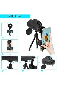 80x100 Yüksek Çözünürlüklü Taşıma Çantalı Tripotlu Monoküler Teleskop Monoküler Dürbün ürün fotoğrafı