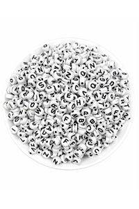 100 gr 4x7mm Yassı Beyaz Üzeri Siyah Harf Boncuk,basık Oval Alfabe Mektup Boncuk (100GR, ~750 ADET) ürün fotoğrafı
