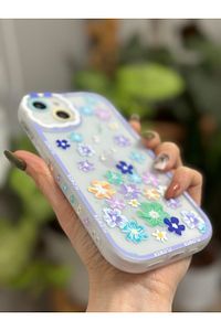 Iphone 14 Plus Ve 15 Plus Uyumlu Kamera Koruma Tasarımlı Lila Çiçekler Kılıf ürün fotoğrafı