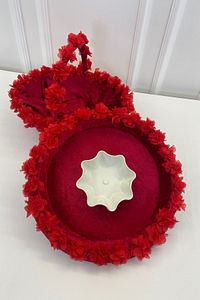 Kırmızı Gelin Kına Gecesi Tepsi Ve Sepeti, Düğün, Sünnet, Nişan, Kadife Üç Boyutlu Lazer Çiçekli ürün fotoğrafı