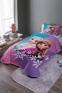 Pembe Mavi Elsa Desenli Tek Kişilik Yatak Örtüsü Ve Pike Takımı ürün fotoğrafı