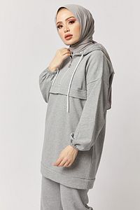 Kadın Gri Yarım Fermuarlı Ikili Spor Takım ürün fotoğrafı