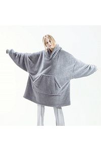 Wellsoft Kapşonlu Giyilebilir Tv Battaniyesi Unisex Over Size - Gri ürün fotoğrafı