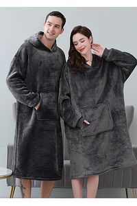Wellsoft Kapşonlu Giyilebilir Tv Battaniyesi Unisex Over Size - Antrasit ürün fotoğrafı
