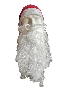 1 Noel Baba Şapka-1 Sakal Set:kırmızı Yılbaşı Şapkası Uzun Beyaz Kıvırcık Gür(YETİŞKİN-ÇOCUK) Sakalı ürün fotoğrafı