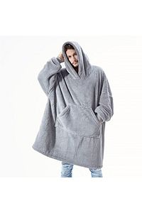 Wellsoft Kapşonlu Giyilebilir Tv Battaniyesi Unisex Over Size - Gri ürün fotoğrafı