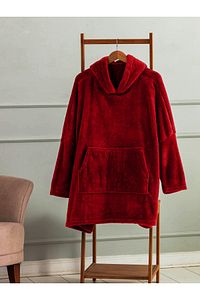 Wellsoft Kapşonlu Giyilebilir Tv Battaniyesi Unisex Over Size - Kırmızı ürün fotoğrafı
