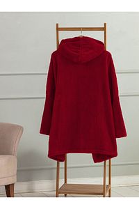 Wellsoft Kapşonlu Giyilebilir Tv Battaniyesi Unisex Over Size - Kırmızı ürün fotoğrafı