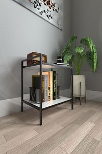 Modern Komodin Metal Ahşap Iki Raflı Komidin Metal Ayaklı Raf Kitaplık Sehpa ürün fotoğrafı