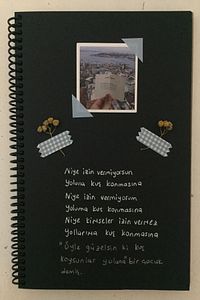 Siyah Yapraklı Defter Ahşap Kapaklı Anı Defteri Anahtar-kilit Fotoğraf Albüm Defteri 35 Yaprak 165gr ürün fotoğrafı