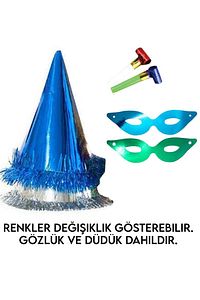 2 Adet Renkli Yılbaşı Şapkası Parti Maske Ve Düdük Seti Kağıt Üçgen Katyon Set Kaynana Dili Düdüğü ürün fotoğrafı