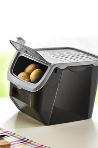 Coral 12 Litre 2'li Soğan Patates Saklama Kutusu Siyah-gri Patates Soğanlık ürün fotoğrafı
