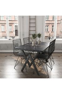 80x120 Serap Tel Kafes 4 Kişilik Siyah Mermer Görünümlü Mutfak Masası Yemek Masası Cafe Masası ürün fotoğrafı