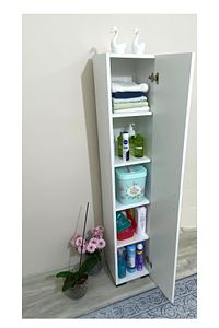 Çok Amaçlı Dolap Tek Kapaklı Dolap 5 Raflı Banyo Dolabı Mutfak Kiler Dolabı Beyaz Erzak Dolabı ürün fotoğrafı