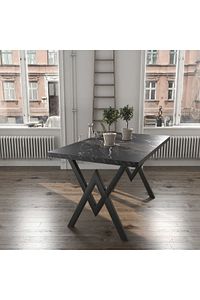 80x120 Serap Tel Kafes 4 Kişilik Siyah Mermer Görünümlü Mutfak Masası Yemek Masası Cafe Masası ürün fotoğrafı