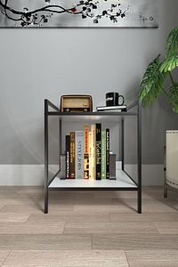 Modern Komodin Metal Ahşap Iki Raflı Komidin Metal Ayaklı Raf Kitaplık Sehpa ürün fotoğrafı